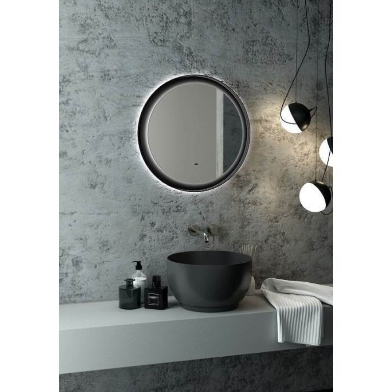 Зеркало Art&Max Napoli AM-Nap-600-DS-F, 60 см, LED-подсветка, датчик движения, бесконтактный сенсор, цвет черный матовый