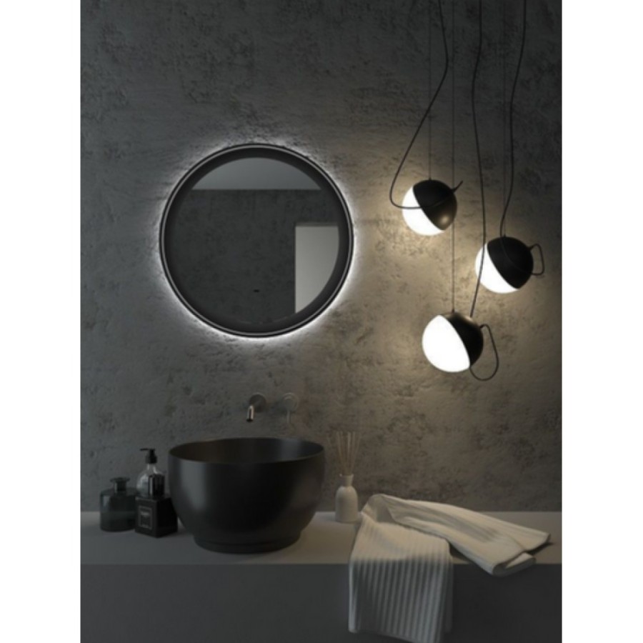 Зеркало Art&Max Napoli AM-Nap-600-DS-F, 60 см, LED-подсветка, датчик движения, бесконтактный сенсор, цвет черный матовый
