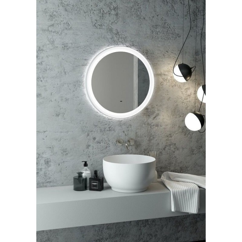 Зеркало Art&Max Napoli AM-Nap-600-DS-F-White, 60 см, LED-подсветка, датчик движения, бесконтактный сенсор, цвет белый матовый