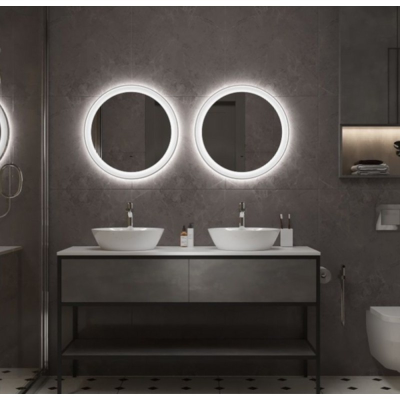 Зеркало Art&Max Napoli AM-Nap-600-DS-F-White, 60 см, LED-подсветка, датчик движения, бесконтактный сенсор, цвет белый матовый