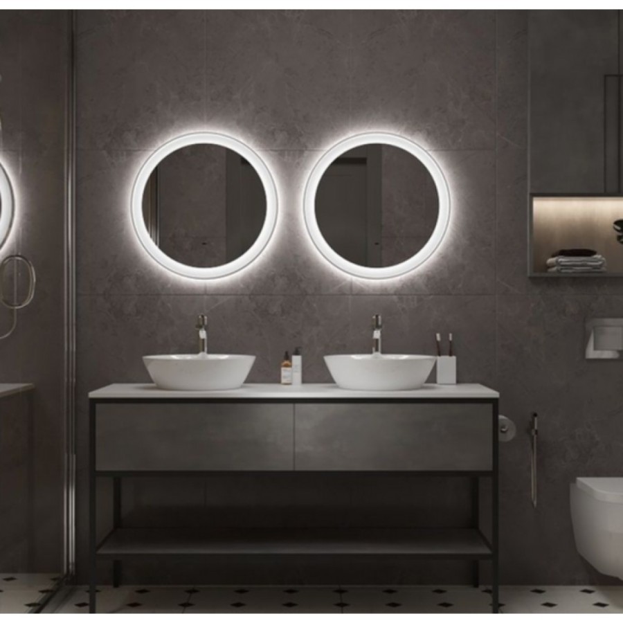 Зеркало Art&Max Napoli AM-Nap-800-DS-F-White, 80 см, LED-подсветка, датчик движения, бесконтактный сенсор, цвет белый матовый