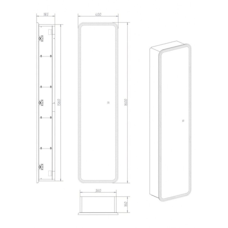 Зеркало-пенал Art&Max Platino AM-Pla-400-1600-1D-R-L-DS-F 40 x 160 см с подсветкой, диммер, антизапотевание