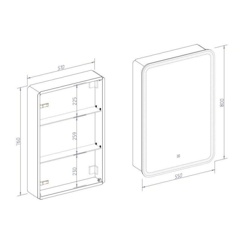 Зеркальный шкаф Art&Max Platino 55 см с подсветкой, AM-Pla-550-800-1D-R-DS-F