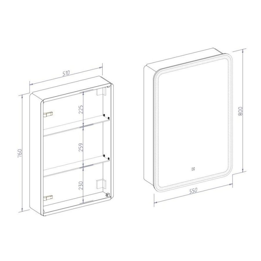 Зеркальный шкаф Art&Max Platino 55 см с подсветкой, AM-Pla-550-800-1D-R-DS-F