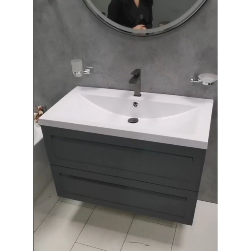 Тумба под раковину Art&Max AM-Platino-750-2C-SO-GM, 75 x 48 x 55 см подвесная, серый матовый