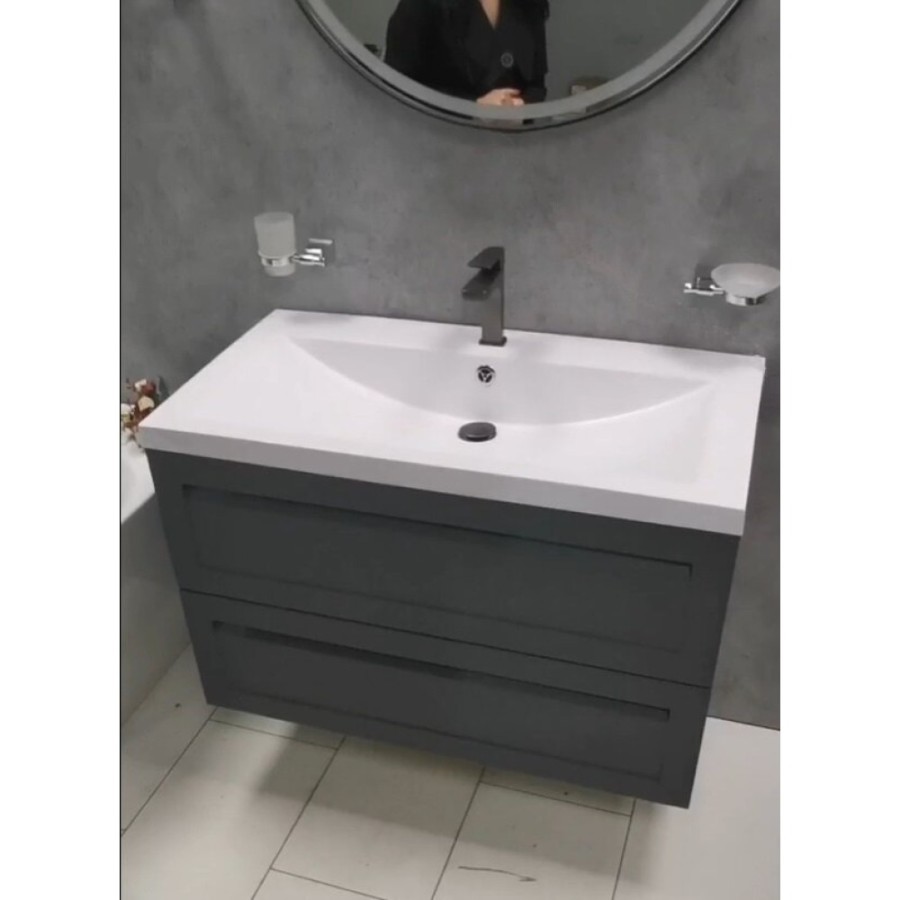 Тумба под раковину Art&Max AM-Platino-750-2C-SO-GM, 75 x 48 x 55 см подвесная, серый матовый