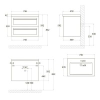 Тумба под раковину Art&Max Platino 75 см подвесная, светло-зеленый матовый, AM-Platino-750-2C-SO-MM