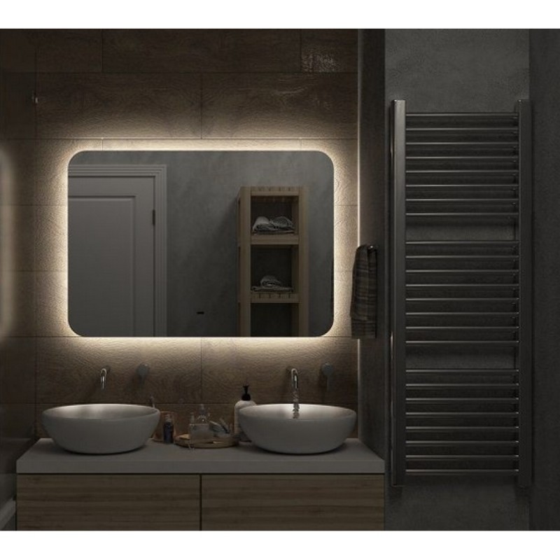 Зеркало Art&Max Ravenna AM-Rav-1000-700-DS-F, 100 см, LED-подсветка, датчик движения, бесконтактный сенсор, цвет белый