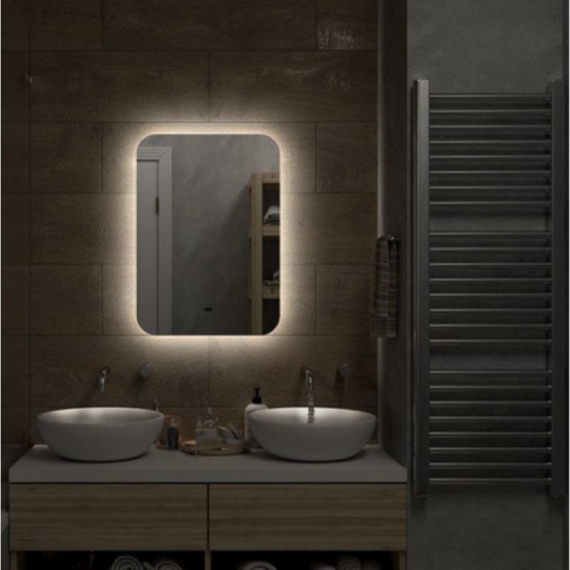 Зеркало Art&Max Ravenna AM-Rav-500-700-DS-F, 50 см, LED-подсветка, датчик движения, бесконтактный сенсор, цвет белый