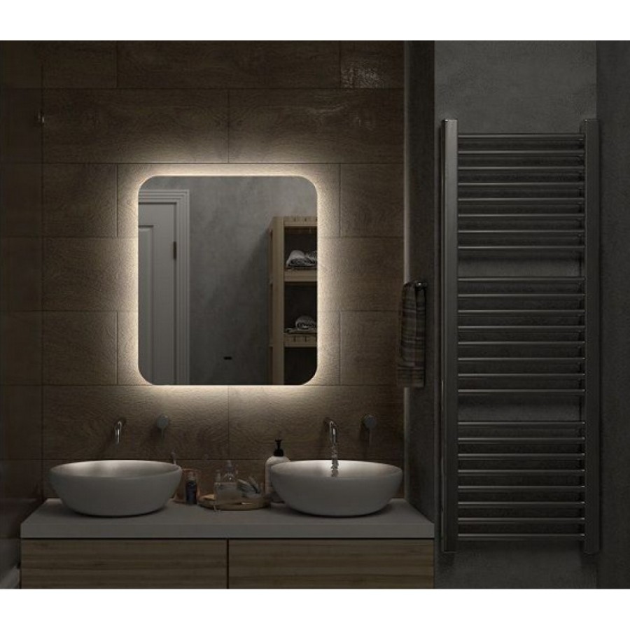 Зеркало Art&Max Ravenna AM-Rav-600-700-DS-F, 60 см, LED-подсветка, датчик движения, бесконтактный сенсор, цвет белый