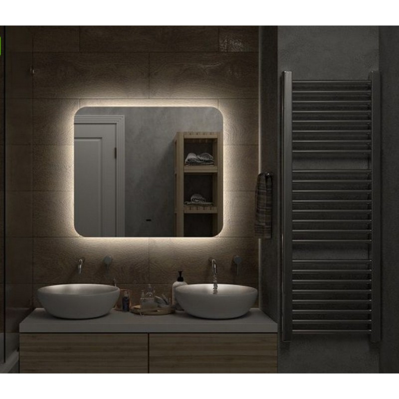 Зеркало Art&Max Ravenna AM-Rav-800-700-DS-F, 80 см, LED-подсветка, датчик движения, бесконтактный сенсор, цвет белый