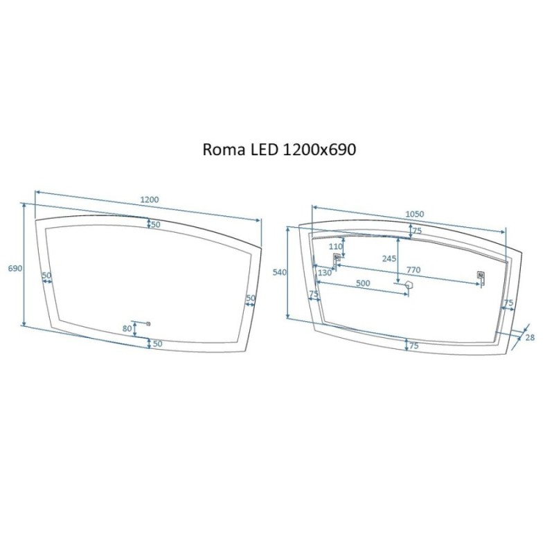 Зеркало Art&Max Roma, AM-Rom-1200-700-DS-F, 120 см, с подсветкой