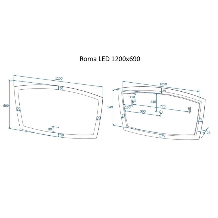 Зеркало Art&Max Roma, AM-Rom-1200-700-DS-F, 120 см, с подсветкой