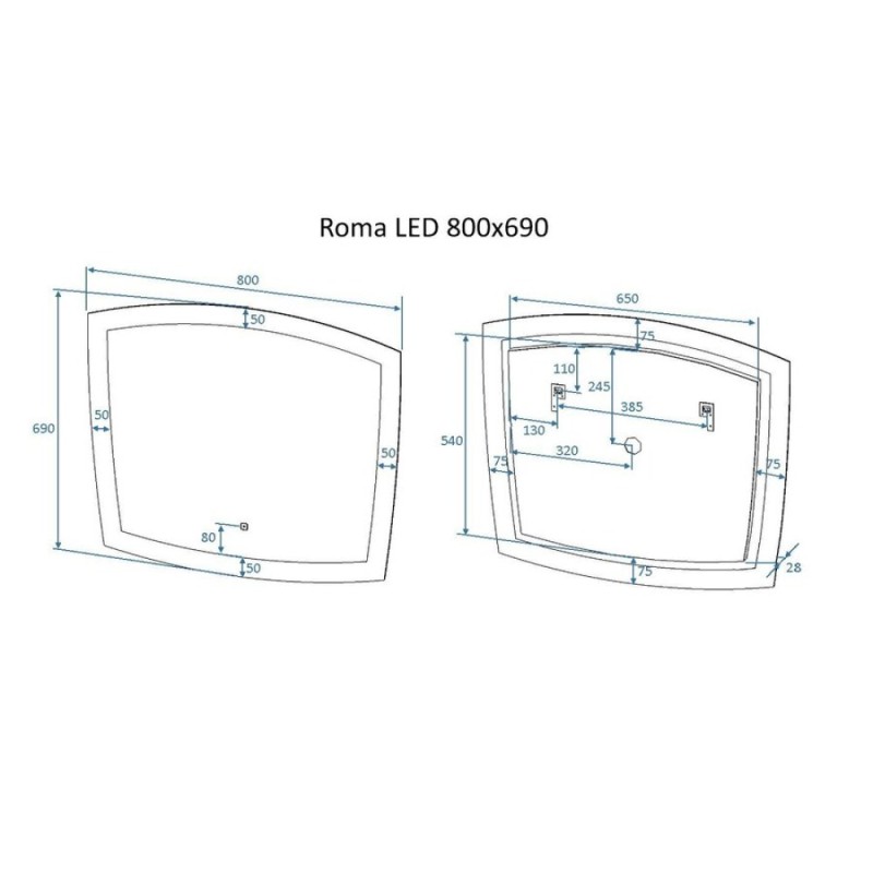 Зеркало Art&Max Roma, AM-Rom-800-700-DS-F, 80 см, с подсветкой