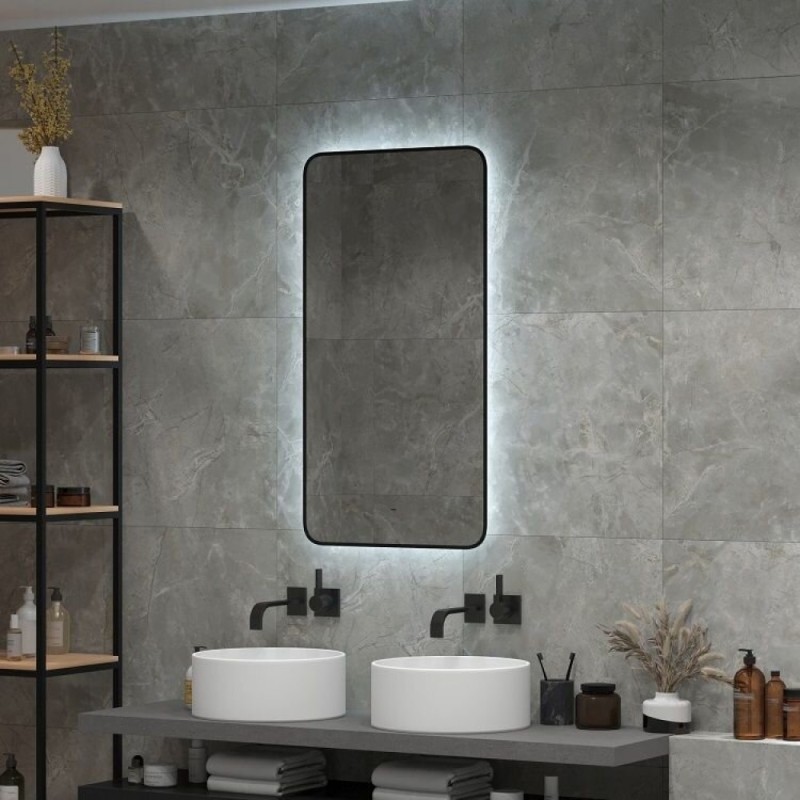 Зеркало Art&Max Siena, AM-Sie-600-1000-DS-F, 60 см, с LED-подсветкой, инфракрасный сенсор, датчик движения, диммер, цвет черный