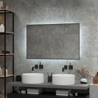 Зеркало Art&Max Sorrento, AM-Sor-1200-700-DS-F, 120 см, с LED-подсветкой, инфракрасный сенсор, датчик движения, диммер, цвет черный