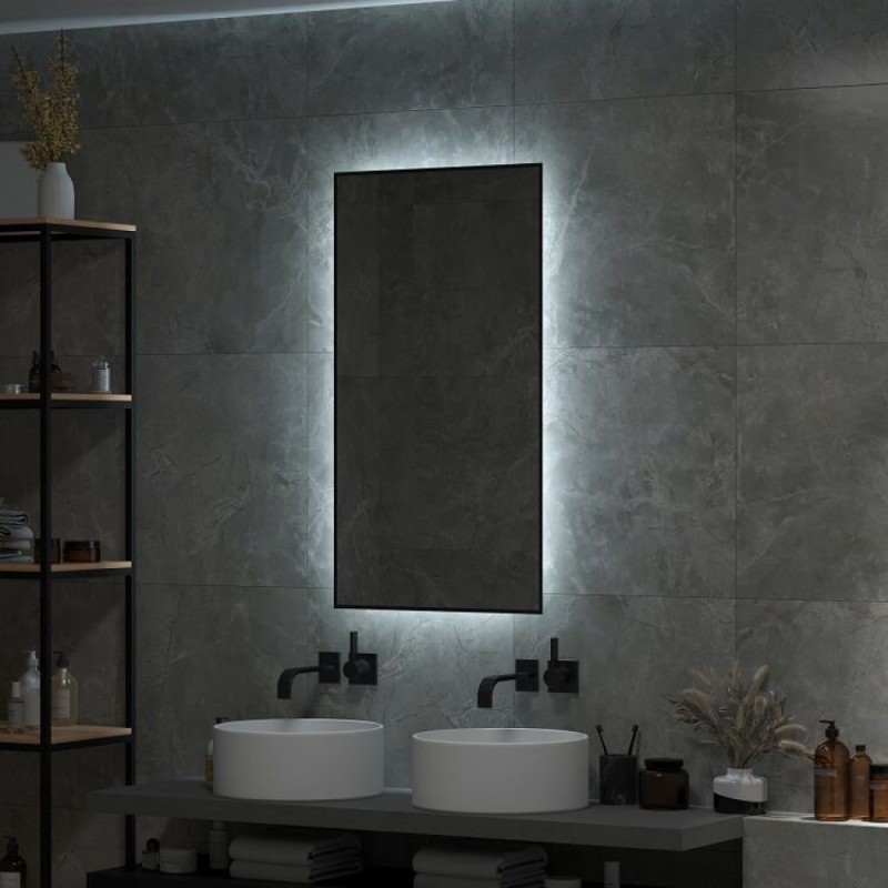 Зеркало Art&Max Sorrento, AM-Sor-600-1000-DS-F, 60 см, с LED-подсветкой, инфракрасный сенсор, датчик движения, диммер, цвет черный