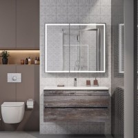 Зеркальный шкаф Art&Max Techno, AM-Tec-1000-800-2D-F-Nero, 100 см, с подсветкой, цвет черный матовый