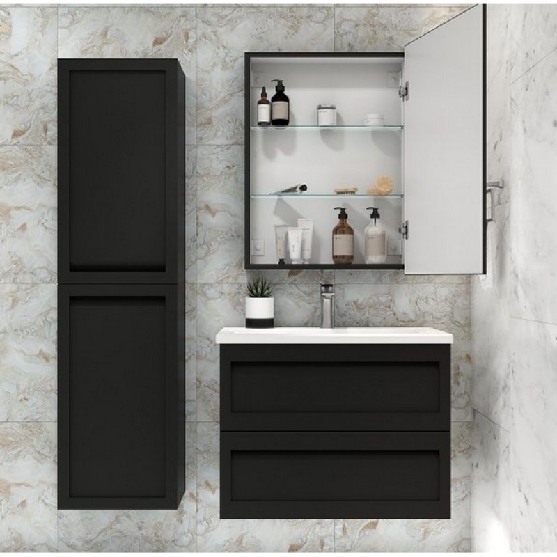 Зеркальный шкаф Art&Max Techno, AM-Tec-600-800-1D-DS-F-Nero, 60 см, с подсветкой, реверсивный, цвет черный матовый