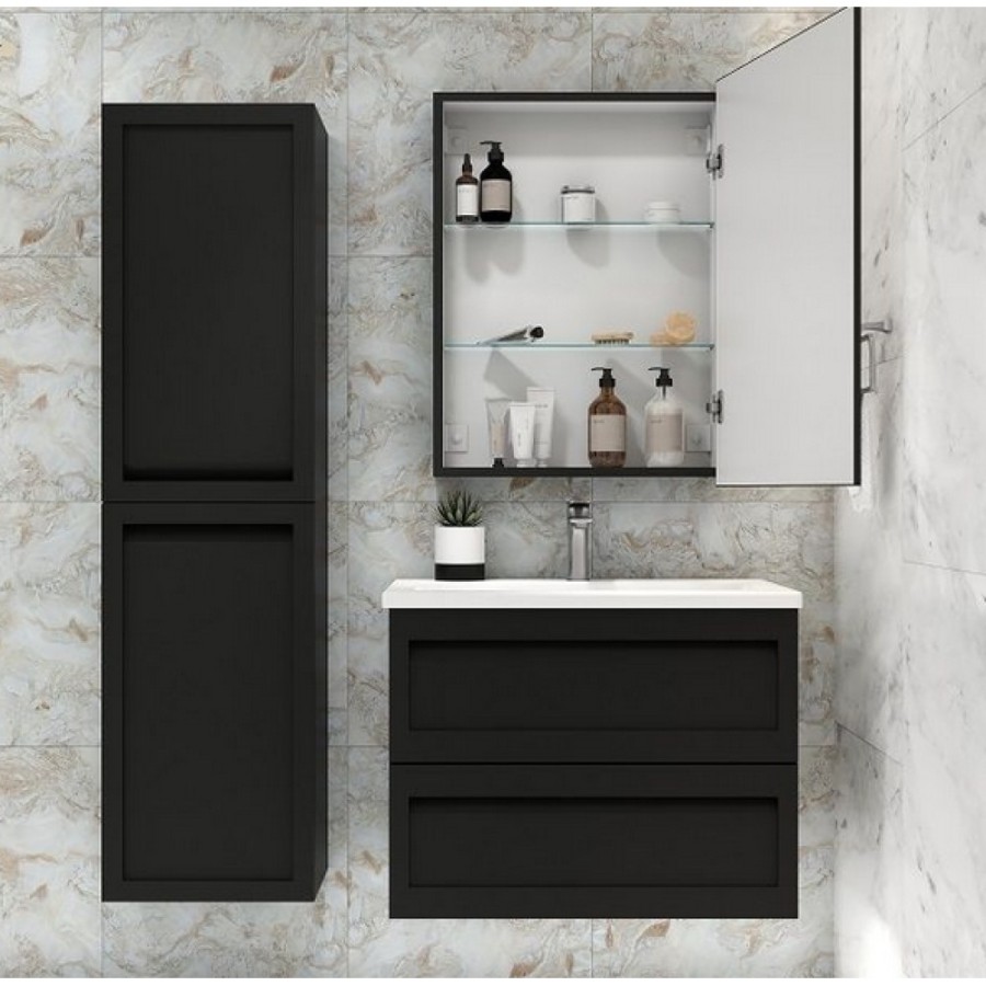 Зеркальный шкаф Art&Max Techno, AM-Tec-600-800-1D-DS-F-Nero, 60 см, с подсветкой, реверсивный, цвет черный матовый