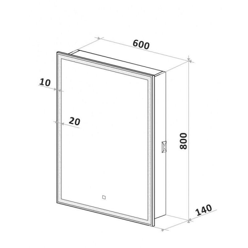 Зеркальный шкаф Art&Max Techno, AM-Tec-600-800-1D-L-DS-F, 60 см, с подсветкой, левый, цвет белый