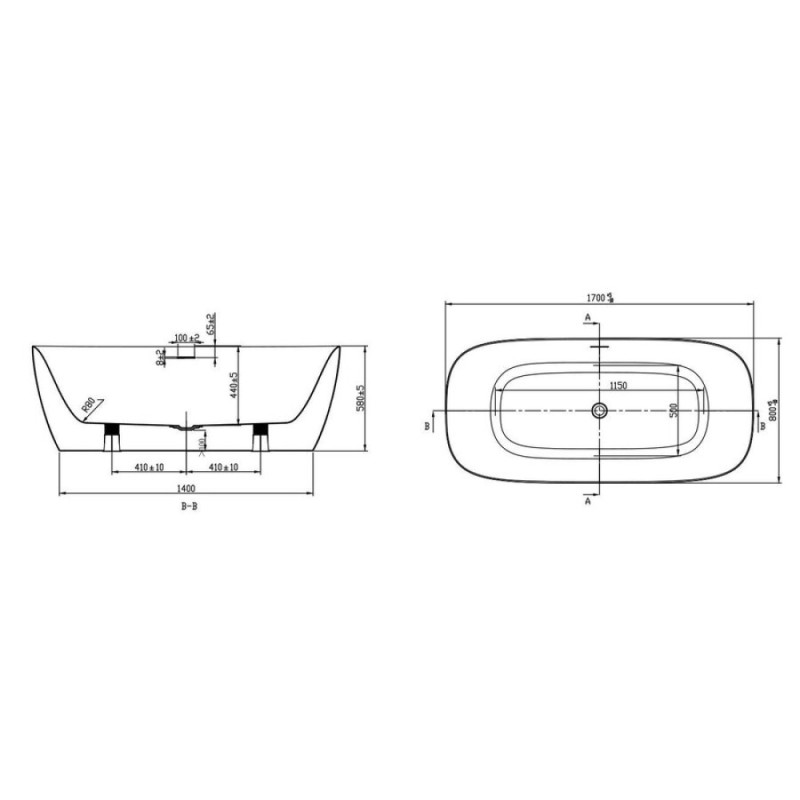 Ванна акриловая Art&Max Verona AM-VER-1700-800, 170 x 80 см, белый