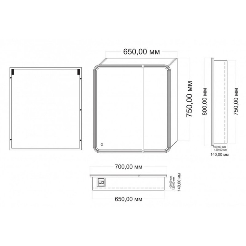Зеркальный шкаф Art&Max Verona 70 см с подсветкой, белый