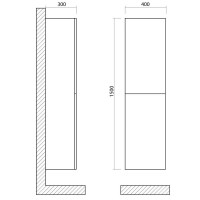 Шкаф-пенал подвесной Art&Max AM-Verona-Push-1500-2A-SC-RS-TS, 40 x 30 x 150 см, с двумя распашными дверцами, светлый дуб