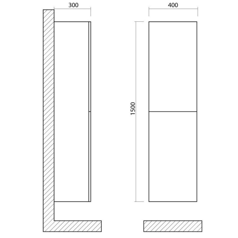 Шкаф-пенал подвесной Art&Max AM-Verona-Push-1500-2A-SC-RS-TS, 40 x 30 x 150 см, с двумя распашными дверцами, светлый дуб