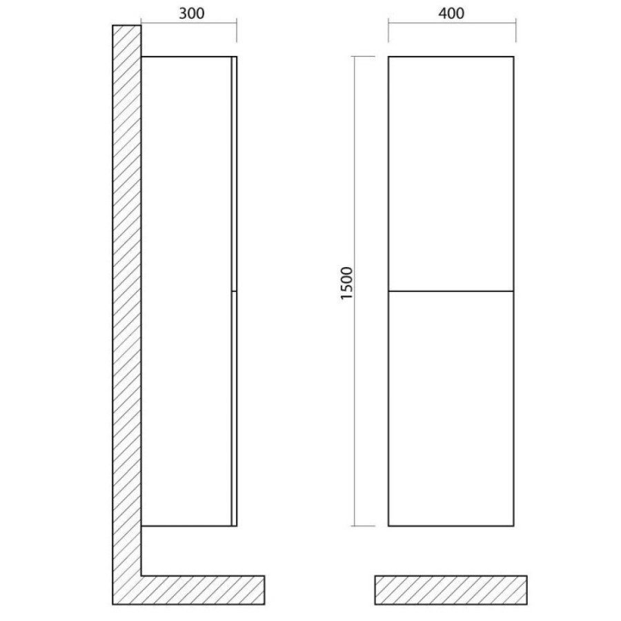 Шкаф-пенал подвесной Art&Max AM-Verona-Push-1500-2A-SC-RS-TS, 40 x 30 x 150 см, с двумя распашными дверцами, светлый дуб