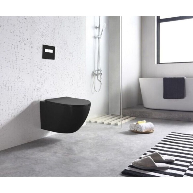 Унитаз подвесной Art&Max Ovale AM011CHR-MB/SC, безободковый, сиденье микролифт, черный матовый