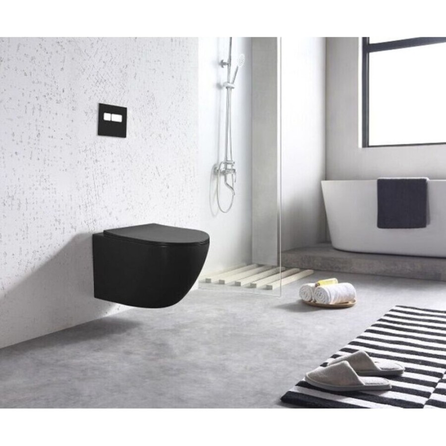 Унитаз подвесной Art&Max Ovale AM011CHR-MB/SC, безободковый, сиденье микролифт, черный матовый