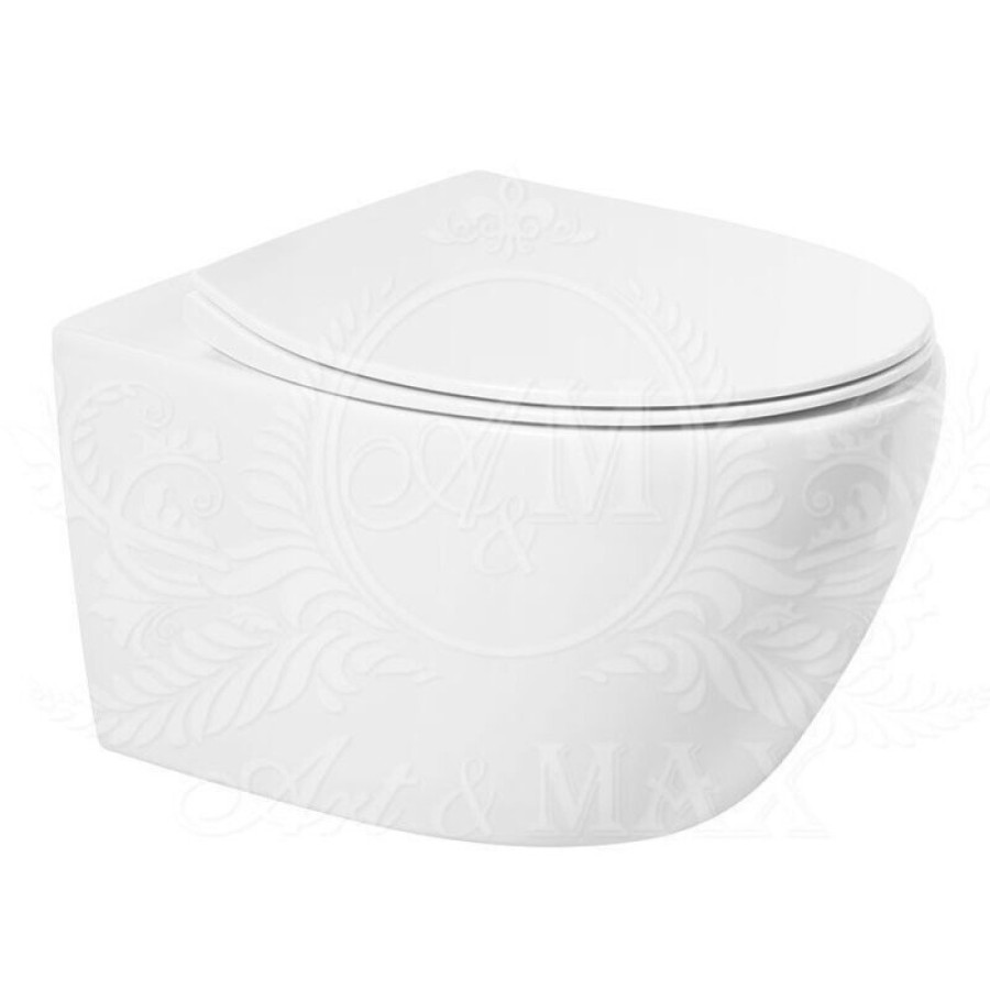Унитаз подвесной Art&Max Elegant AM9316CHR/SC, безободковый, сиденье микролифт, белый
