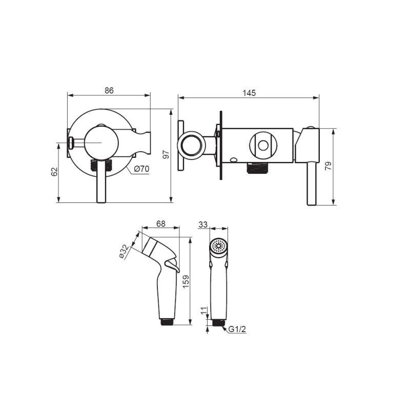 Гигиенический душ со смесителем Damixa Option 211000300 Черный матовый