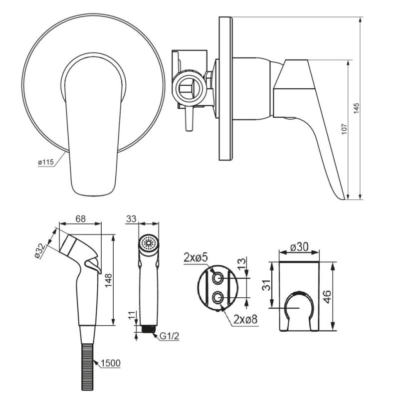 Гигиенический душ со смесителем Damixa Jupiter 777510300 Черный матовый