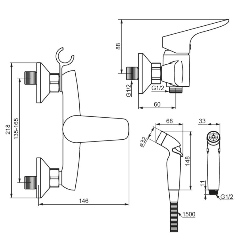 Гигиенический душ со смесителем Damixa Jupiter 778000300 Черный матовый