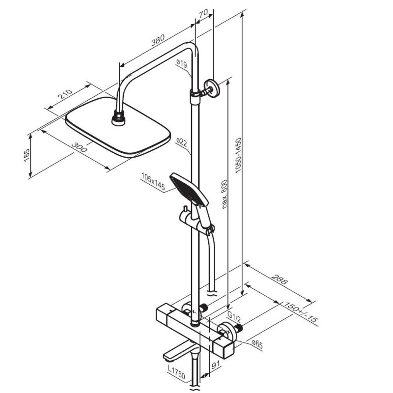 Душевая система Damixa Gala 953810300 с термостатом Черная матовая
