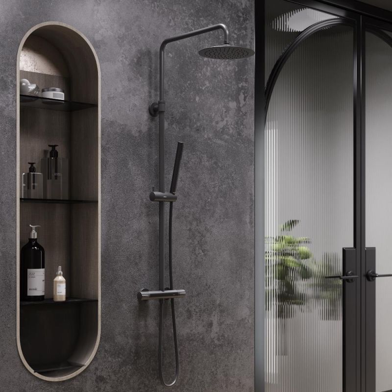 Душевая система Damixa Scandinavian Pure 936800300 с термостатом Черная матовая