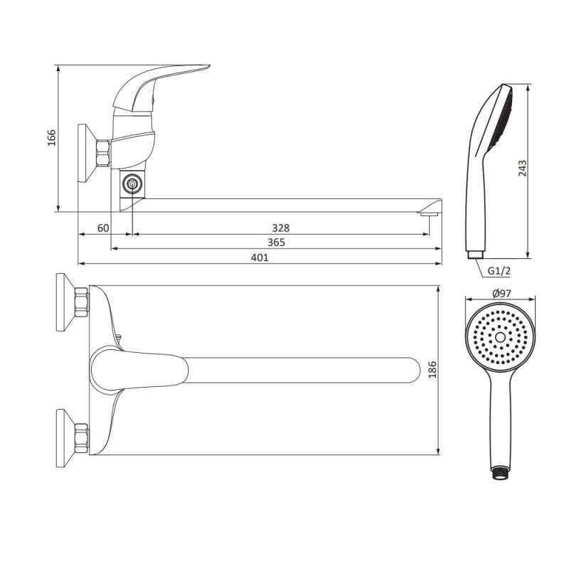 Смеситель для ванны и душа Damixa Eclipse 319500001 универсальный Хром