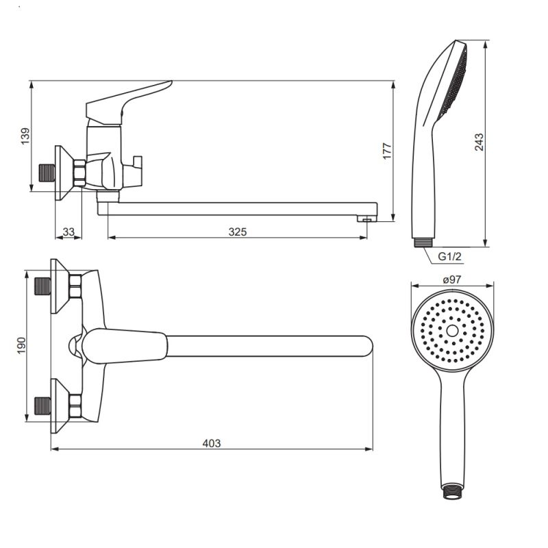 Смеситель для ванны и душа Damixa Jupiter 779500001 универсальный Хром