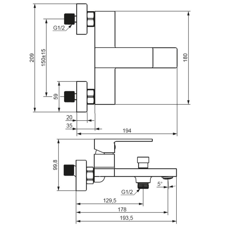 Смеситель для ванны и душа Damixa Gala 531000300 Черный матовый