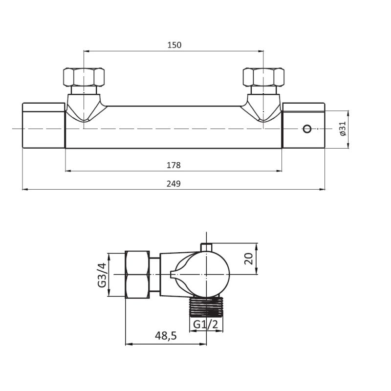 Смеситель для душа Damixa Jupiter 776000000 с термостатом Хром