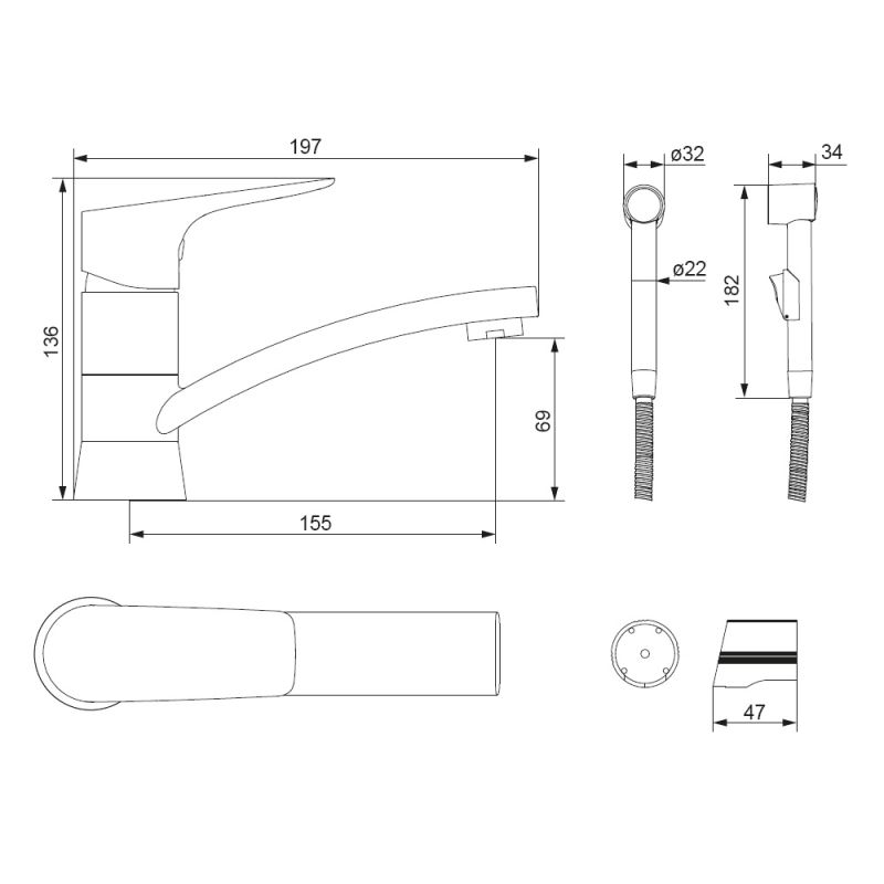 Смеситель для раковины Damixa Jupiter 770230001 с гигиеническим душем Хром