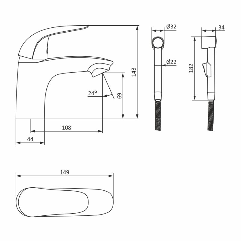 Смеситель для раковины Damixa Eclipse 310300001 с гигиеническим душем Хром