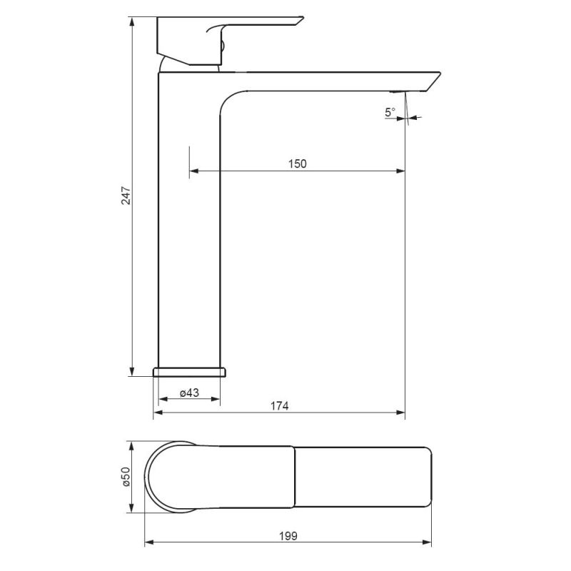Смеситель для раковины Damixa Apollo 470250300 Черный матовый