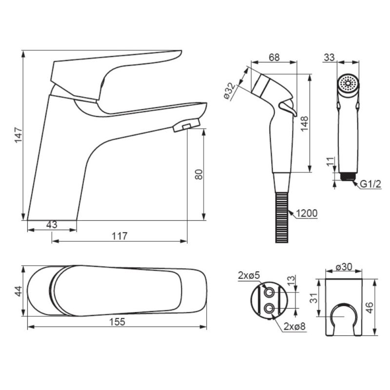 Смеситель для раковины Damixa Jupiter 770300300 с гигиеническим душем Черный матовый