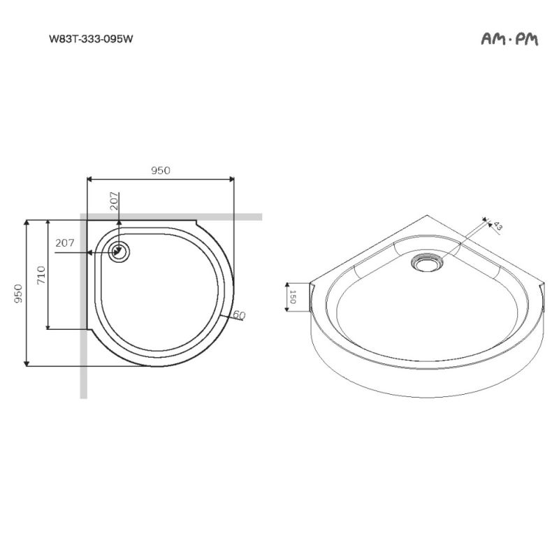 Акриловый поддон для душа AM.PM Like Round 95х95 W83T-333-095W Белый