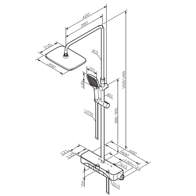 Душевая система AM.PM Func F078F300 с термостатом Хром