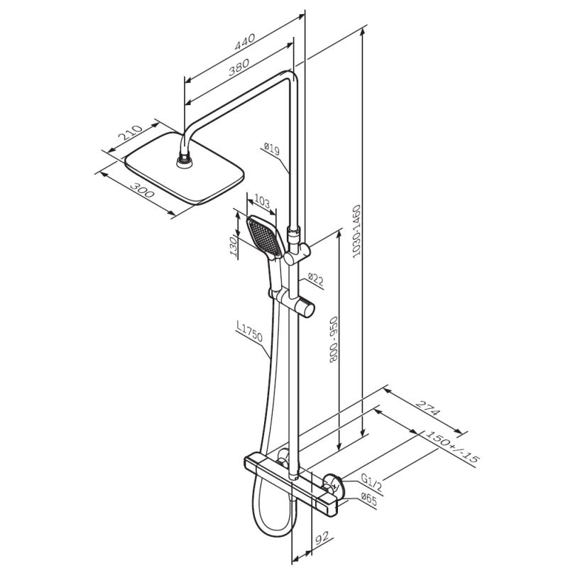 Душевая система AM.PM Func F078F400 с термостатом Хром