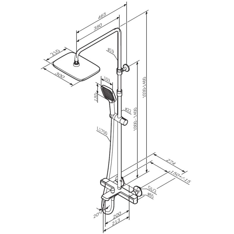 Душевая система AM.PM Func F078F500 с термостатом Хром